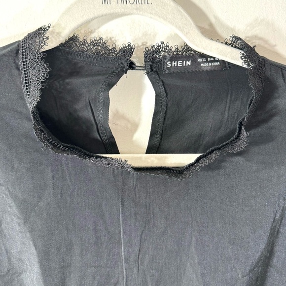 Shein Black Sheer Lace Balloon Sleeve Blouse - Picture 2 of 9